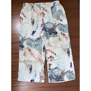 Chico's Women's 3.5 (18) Linen Pull-On Pants Relaxed Fit Floral Paisley Print‎